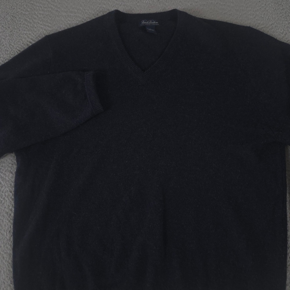 VINTAGE Brooks Brothers Sweater Mens XL Black 3 Ply Italian Cashmere V-Neck 90s